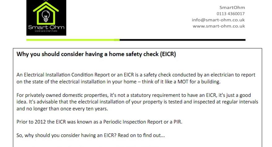 EICR Electrical Reporting Helpsheet