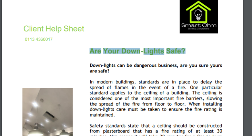 Are Your Down-Lights Safe? A Helpsheet by SmartOhm, Armley